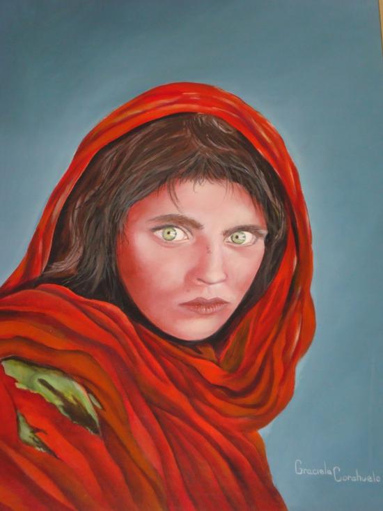 Obra: Afgana. Acrilico en madera, 2007. Colección: Retratos